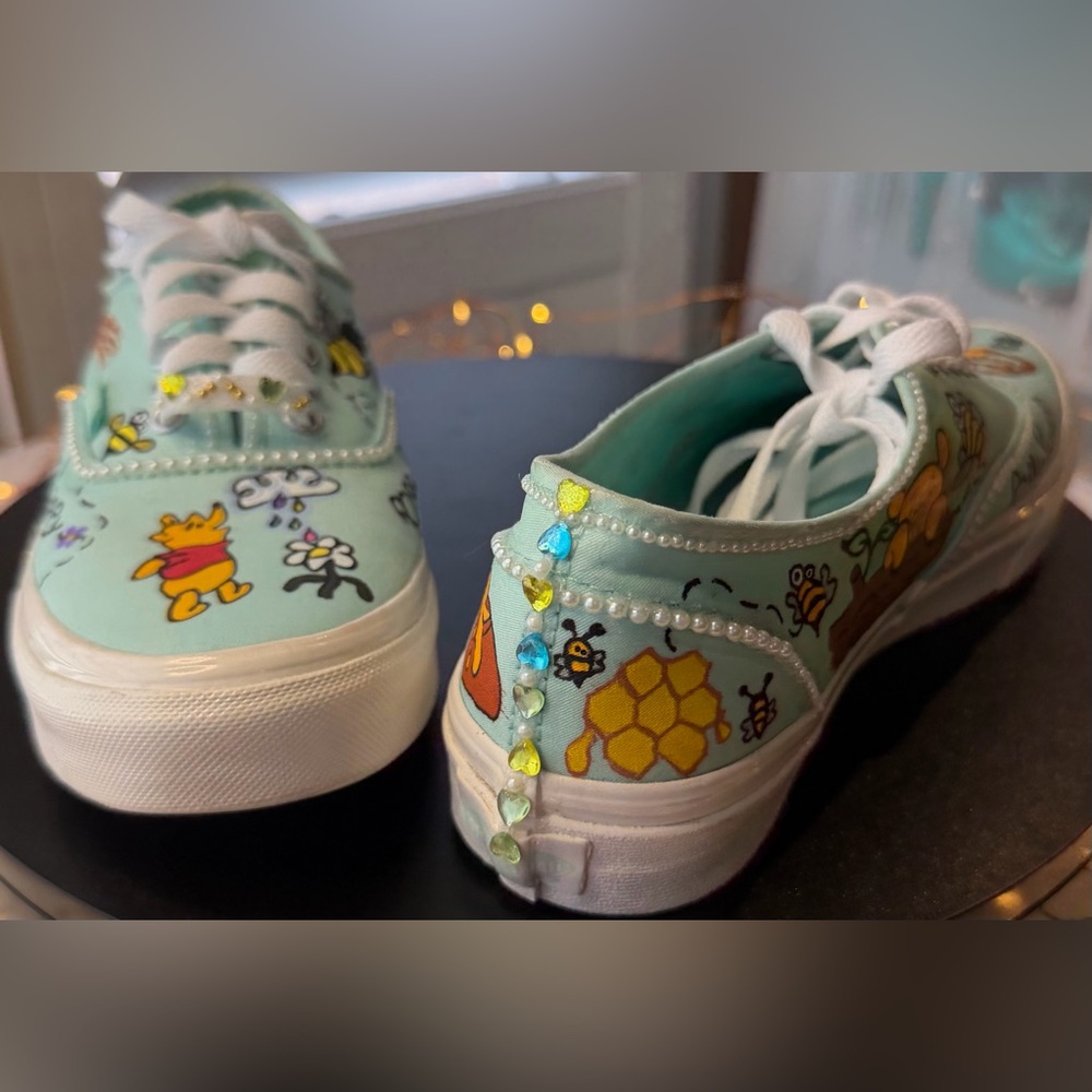 Hand embellished One of a kind Winnie The Pooh Themed Tennis shoe, size 6.5.